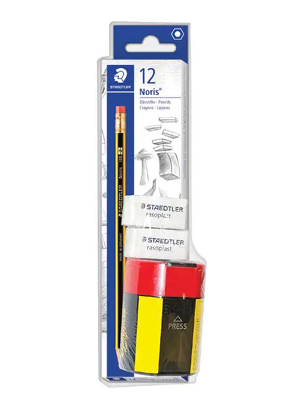 

Staedtler StaEDT Perfumeler 4-Piece Set 12 Noris Graphite Pencil with 2 Erazer & Tub Sharpener, Multicolour