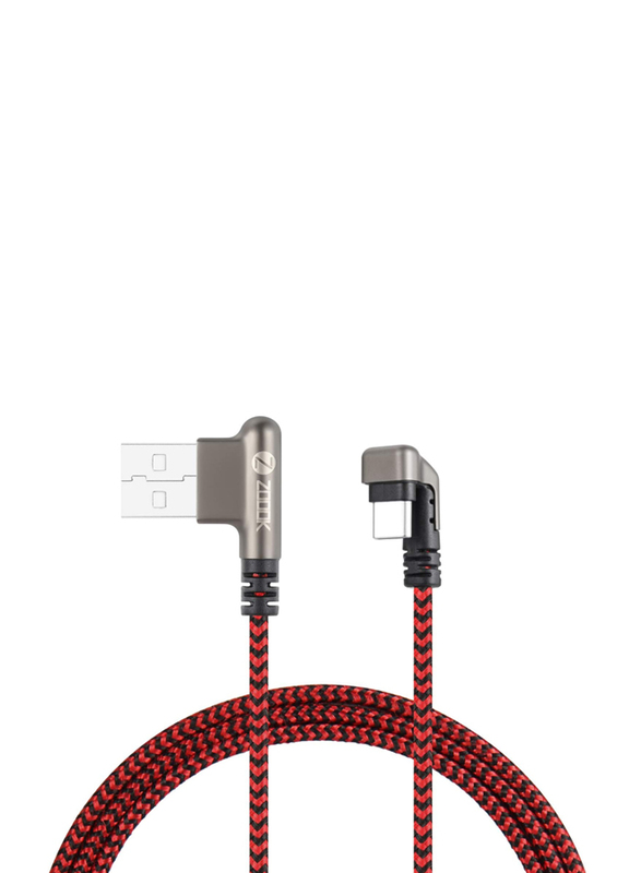 Zoook 1.2-Meter Type C USB Cable, 3A USB Male to USB Type-C for Smartphones/Tablets, Black/Red