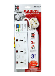 Kadris S636 3 Way Extension Socket with 3 Meter Cable, White
