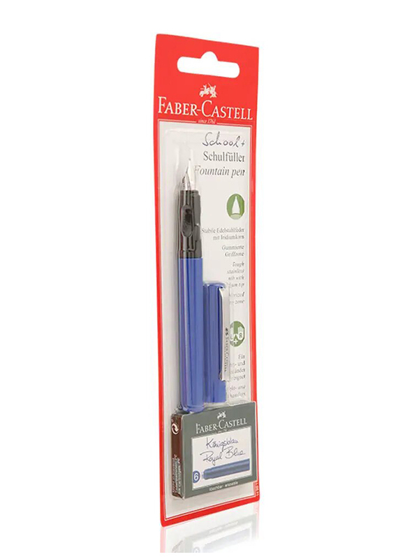 Faber-Castell School Fountain Pen and Refills Set, Blue