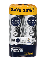 Nivea Men Invisible Black & White Deodorant, 150ml, 2 Pieces