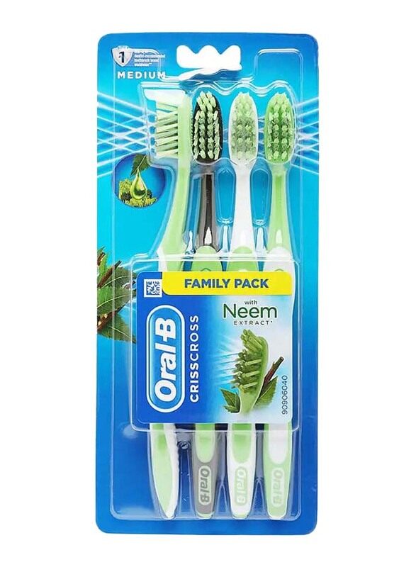 

Oral B Bad CrissCross with Neem Extract Medium Toothbrush Pack, 4 Pieces