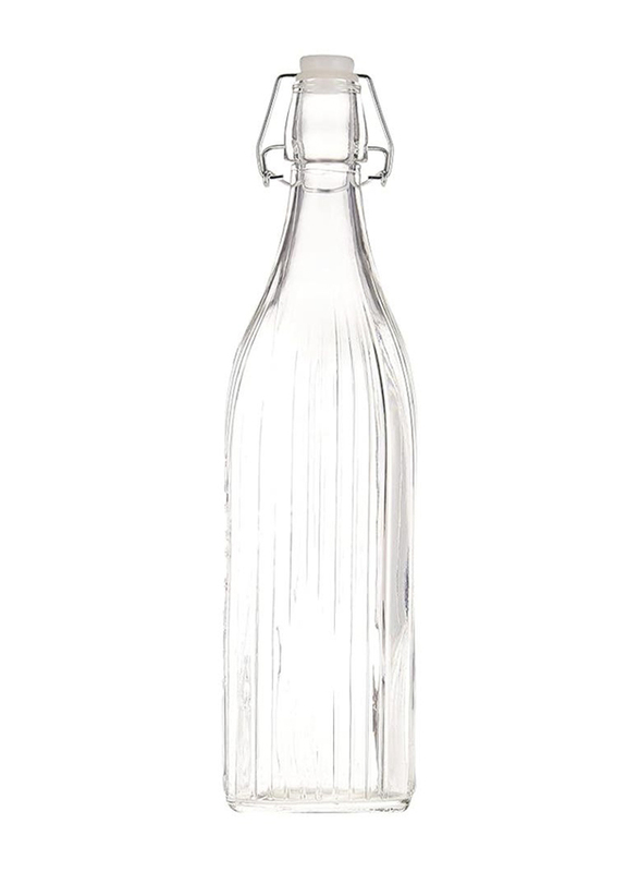 Sunray Striped Square Bottle, 1000ml, Clear