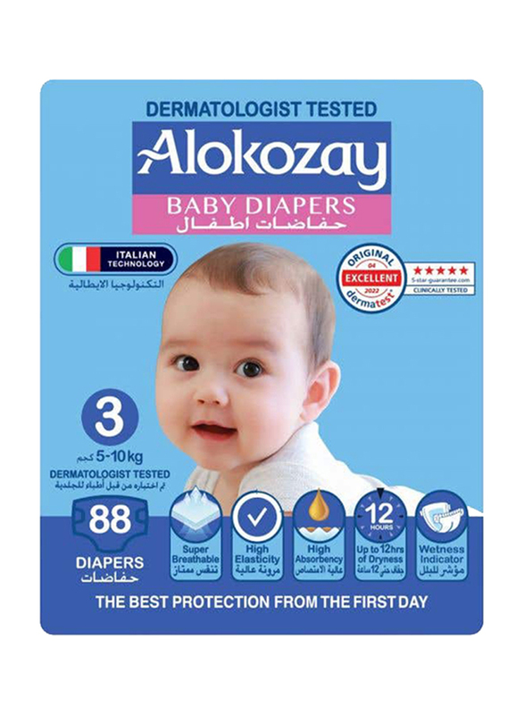 Alokozay Baby Diaper, Size 3, 5-10 Kg, 88 Count