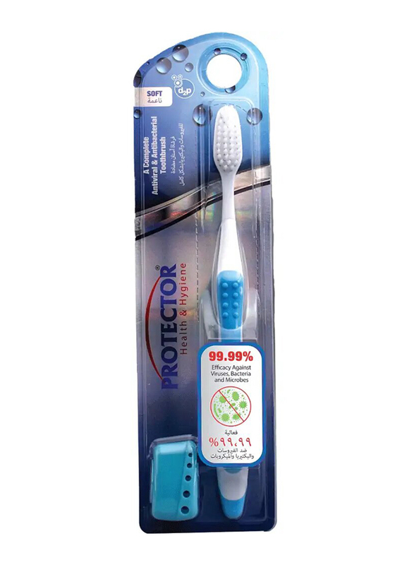 Protector Antiviral & Antibacterial Toothbrush Standard Soft Bristles, White/Blue