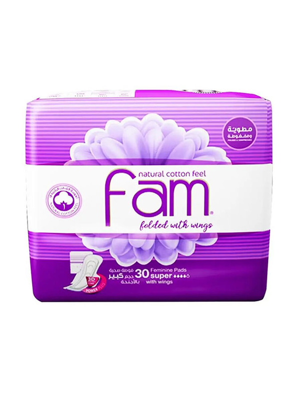 Fam Sanitary Pads Maxi Folded With Wings Super - 30 Pads