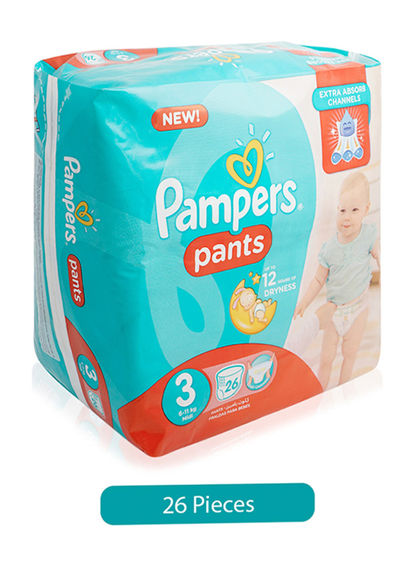 Pampers Pants Diapers, Size 3, Midi, 6-11 kg, 26 Count