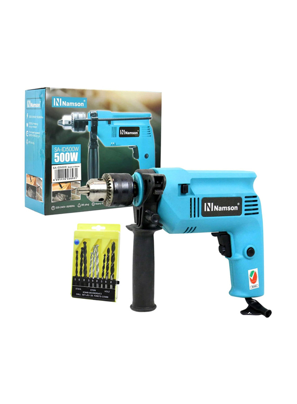 Namson Impact Drill with Bit Set, Sa-id500w, 500W, Black/Blue