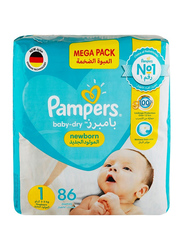 Pampers Baby Dry Diapers, Mega Pack, Size 1, 2-5 kg, 86 Counts