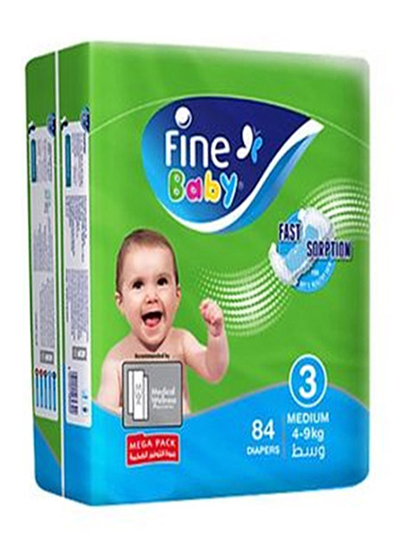 Fine Baby Super Dry-Medium Diapers, Size 3, Junior, 4-9 kg, Mega Pack, 84 Counts