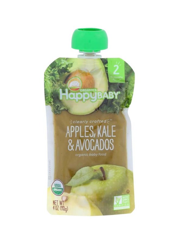 Happy Baby Organics Apples/Kale and Avocados Baby Puree, 16 x 113g