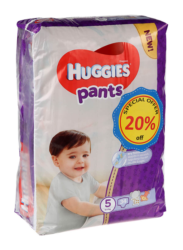 Huggies Baby Pants Dipers, Size 4, 12-17 kg, 34 Counts