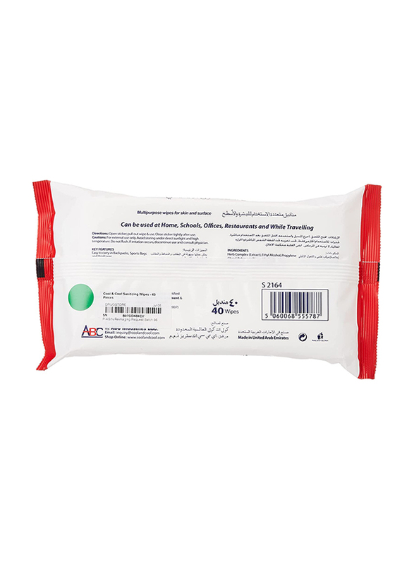 Cool & Cool Sanitizing Wipes, 40 Sheets
