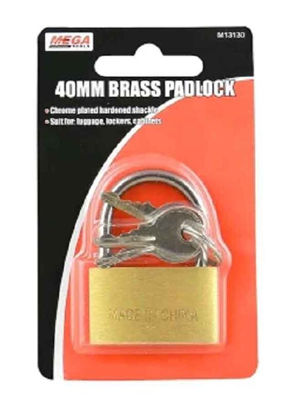 Mega Brass Pad Lock, 40mm, M13130, Silver/Gold