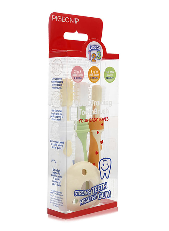 Pigeon Lesson 1/2/3 Baby Training Toothbrush Set for Babies, 10892, Multicolor