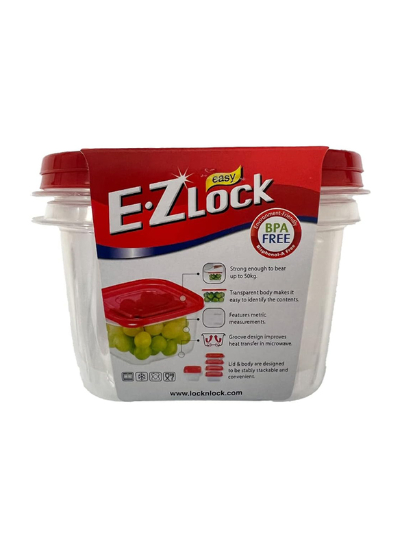 Lock & Lock E-ZLock Square Container Set, 970ml, 2 Pieces, HLE8224, Red