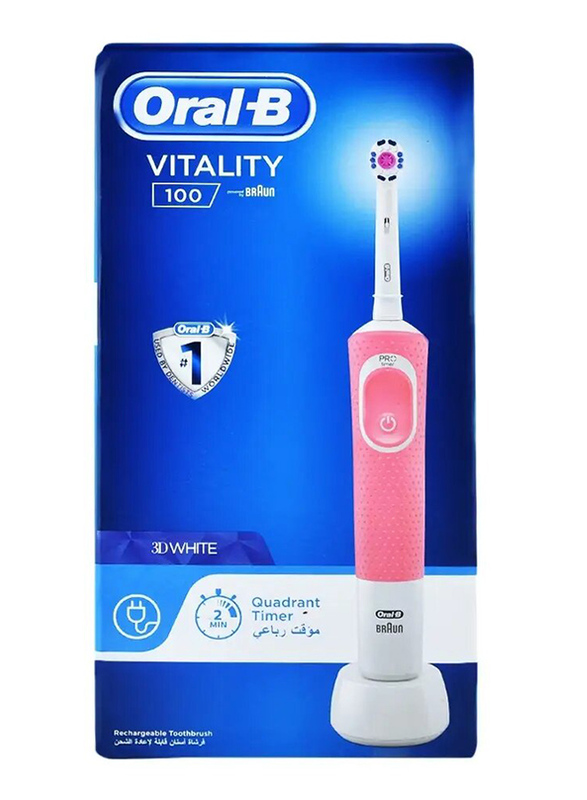 Oral B Vitality 100 3D White Electric Rechargeable Toothbrush, Pink/White, 1-Piece