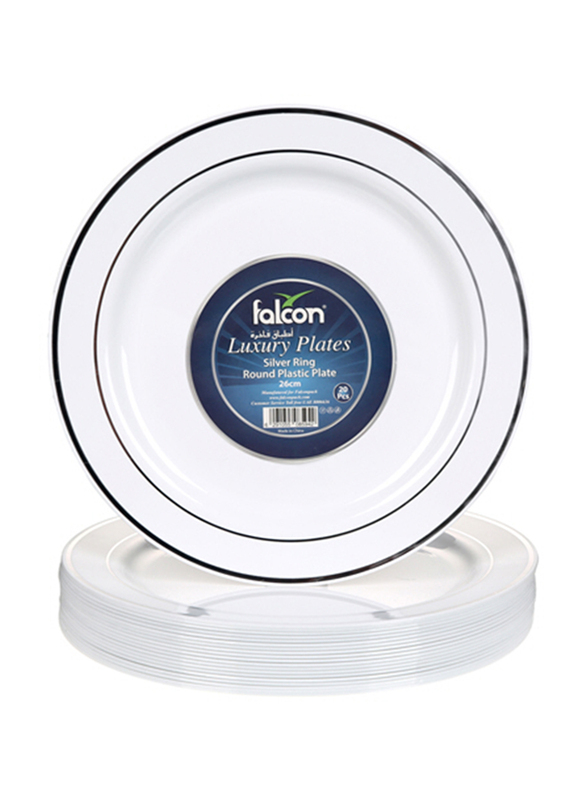 Falcon 19cm 20-Piece Round Plastic Plate, Silver