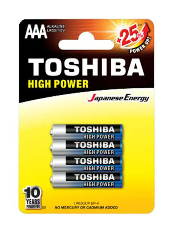 Toshiba AAA Alkaline Batteries, 4 Pieces, Multicolour