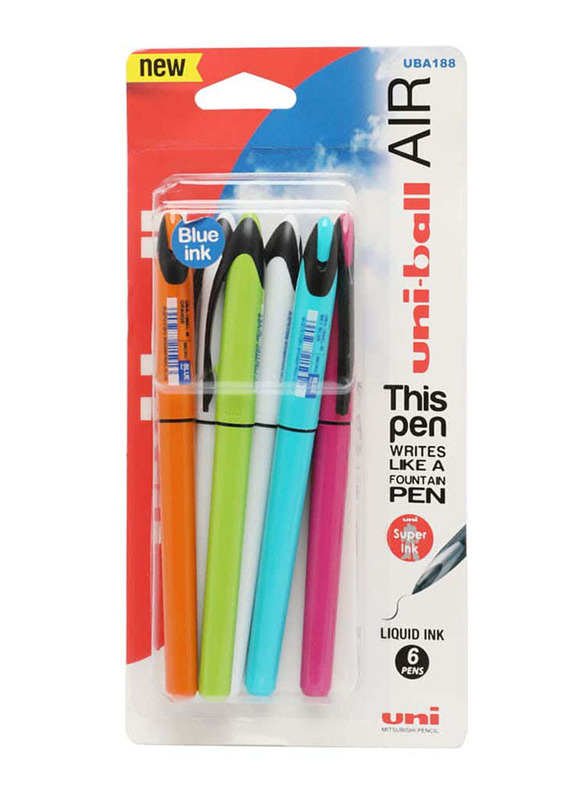 Uni Ball Liquid Ink Pen Set, UBA188, 6 Pieces, Multicolour