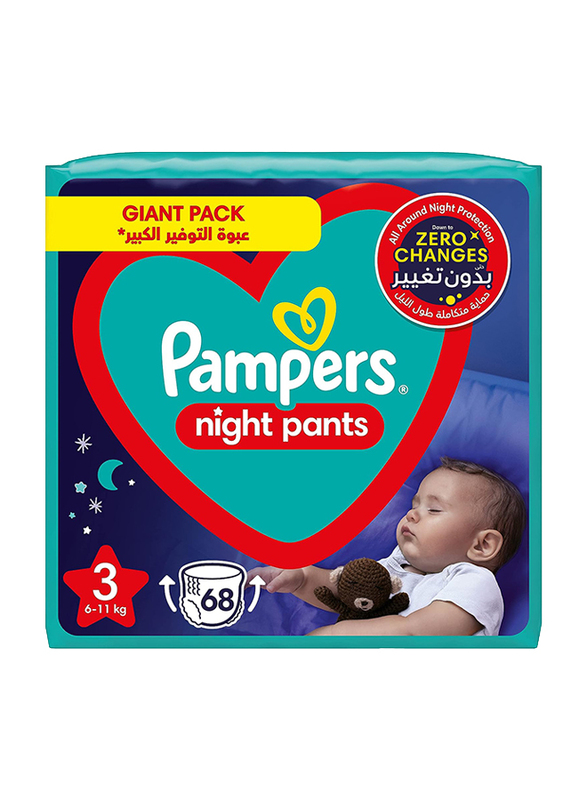 Pampers Night Pants Diapers, Size 3, 6-11 kg, 68 Counts
