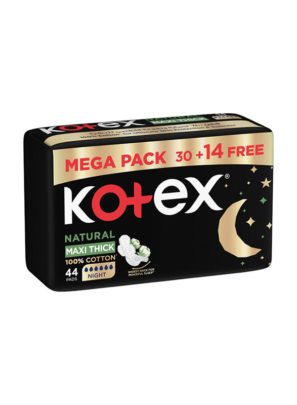 Kotex Maxi Night Natural Cotton Sanitary Pads, 44 Pads