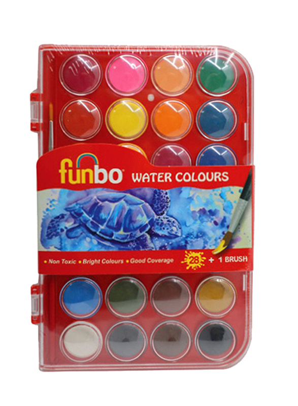 Funbo 28 Colours Watercolour with Brush, Multicolour