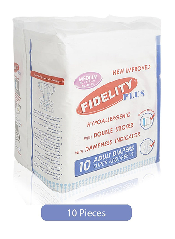 Fidelity Super Absorbent Medium Adult Diapers, 10 Pieces