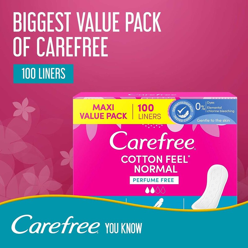 Carefree Cotton Feel Perfume Free Panty Liners, 100 Piece