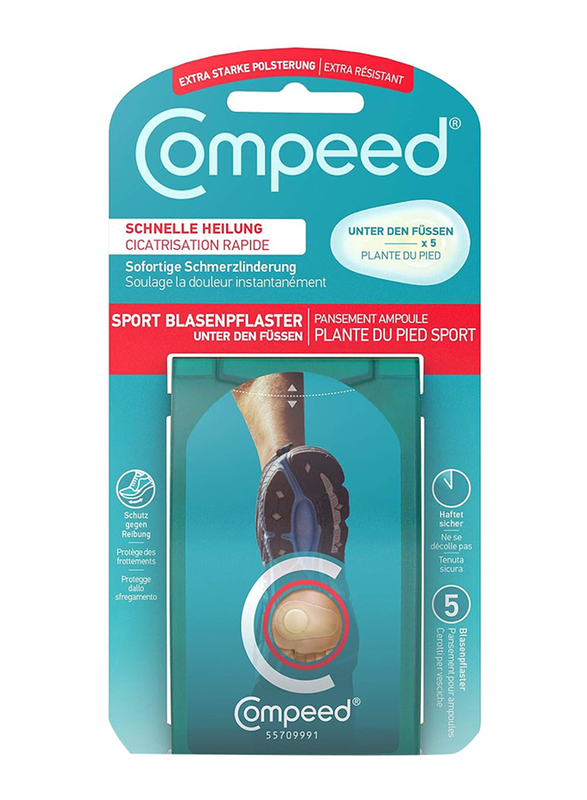 Compeed Blister Bandage for Sports Underfoot Plasters, 5 Patches, Multicolour