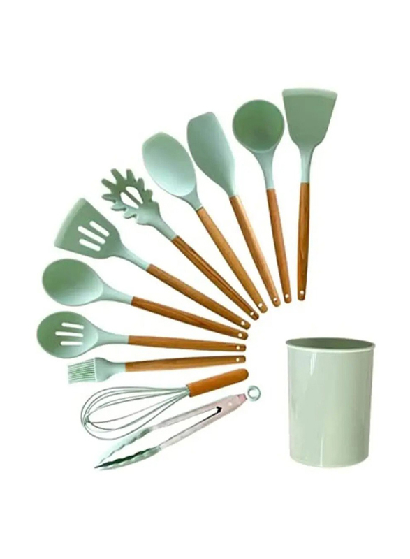 Al Reef Kitchen Utensils, 12 Pieces, Green/Brown