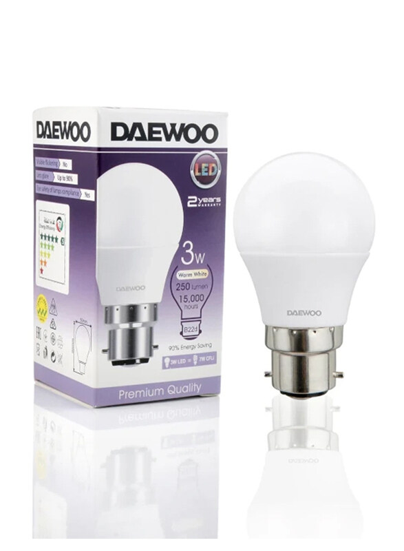 

Daewoo B22 3W LED Bulb, DL2203C, Warm White
