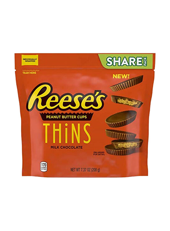 

Hersheys Reeses Peanut Butter Cups Thins Milk Chocolate, 208g