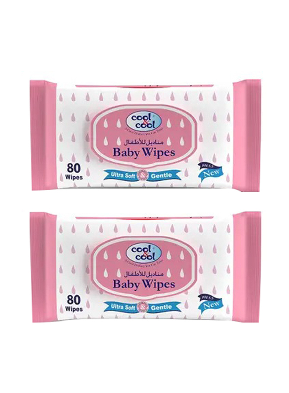 Cool & Cool Baby Wipes Regular, 2 x 80 Pieces