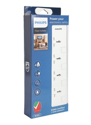 Philips 4 Way Extension Socket with Individual Switch with 3 Meter Cable, White