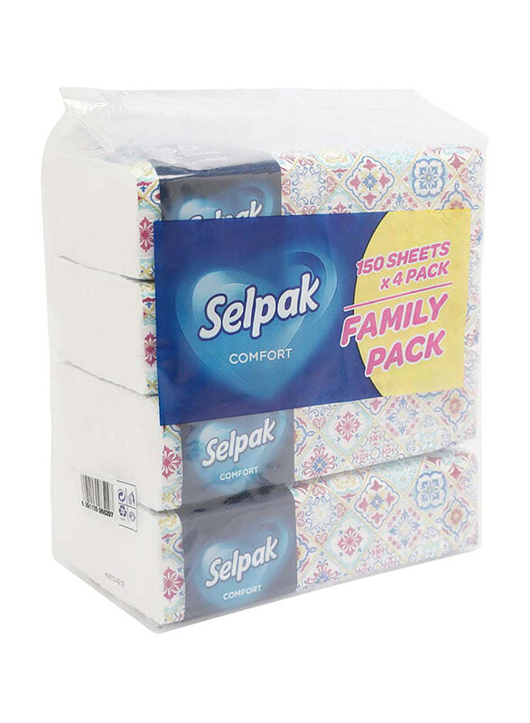 

Selpak Comfort Family Pack 3 Ply Facial Tissue, 4 Rolls x 150 Sheets
