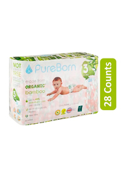 PureBorn Organic Bamboo Diapers - 5.5-8 Kg, Size 3 - 28 Counts