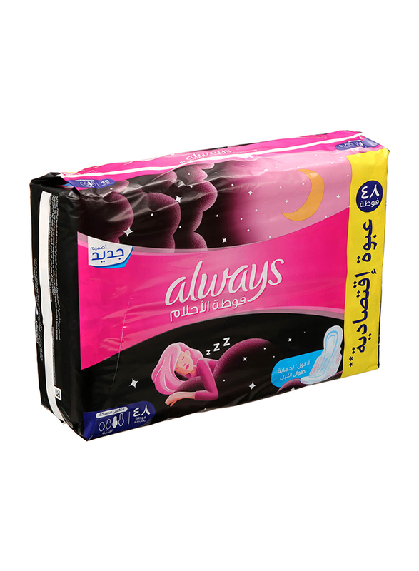 Always Thick Night Sanitary Pads, 48 Pieces