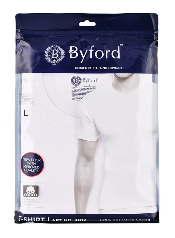 

Byford Cotton Round Neck Under T-Shirt for Men, White, L