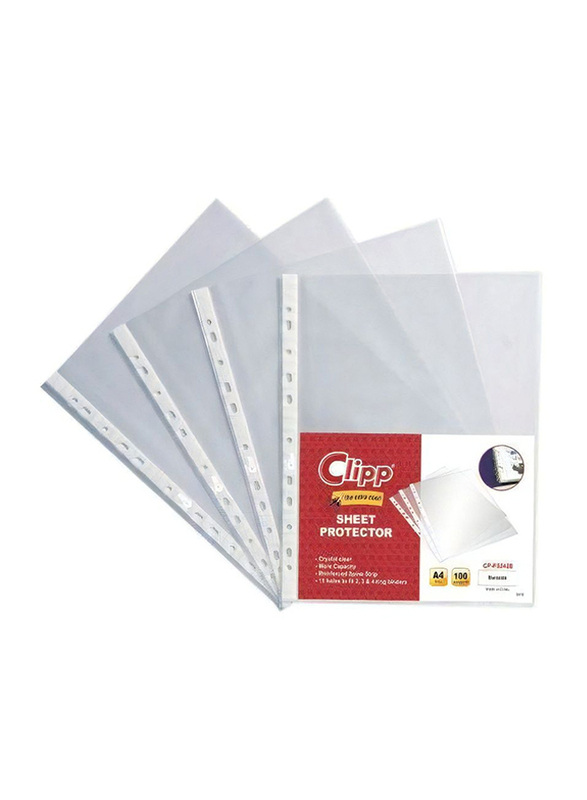 Clipp PP A4 Glass Pocket File Holder, 100 Pieces, Clear