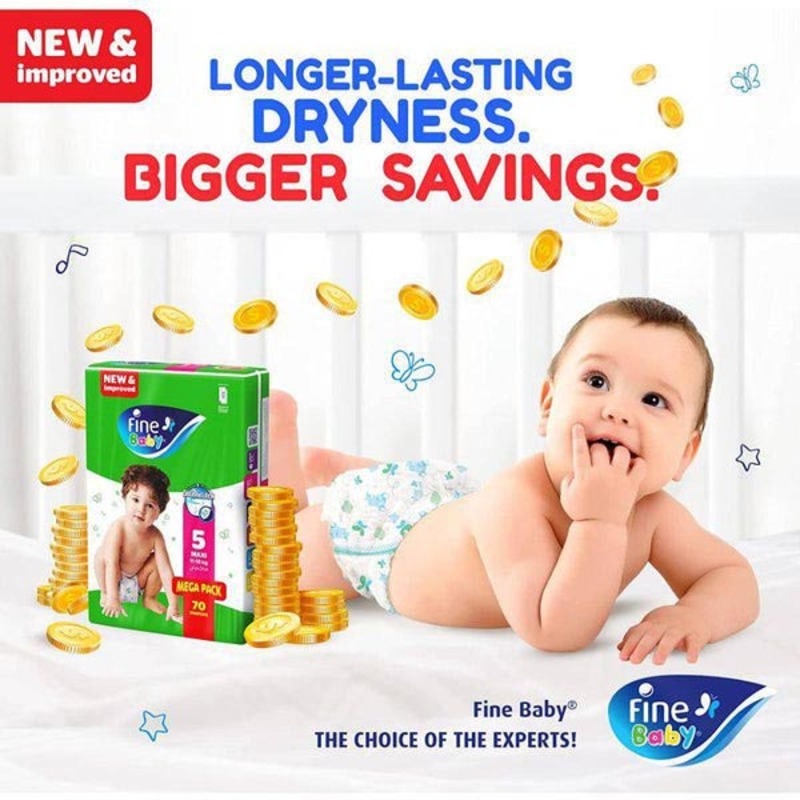 Fine Baby Diapers, Size 5, 11-18 kg, Jumbo Max, 40 Count