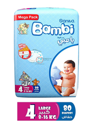 Sanita Bambi Baby Diapers, Mega Pack, Size 4, Large, 8-16 Kg, 80 Count