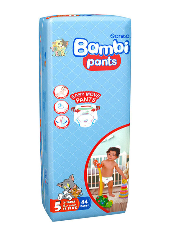 

Sanita Bambi Pants, Size 5, X Large, 12-18 kg, Jumbo Pack, 44 Count