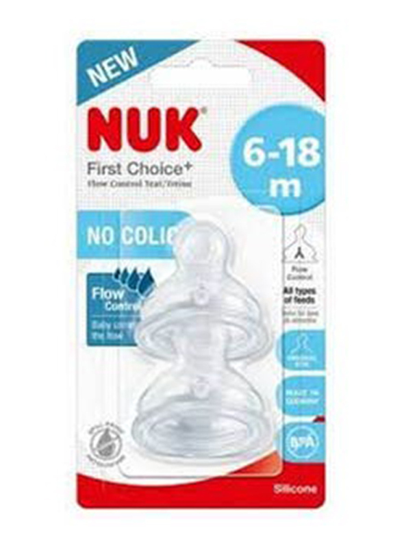 Nuk First Choice Plus Anti-Colic 6-18 Months Silicone Size 2 Teat 2 Pieces, Clear