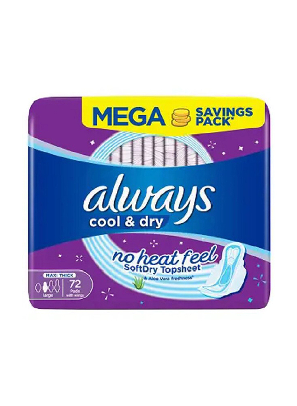 

Always Clean & Dry Maxi Thick Large With Wings Sanitary Pads, 72 Pieces