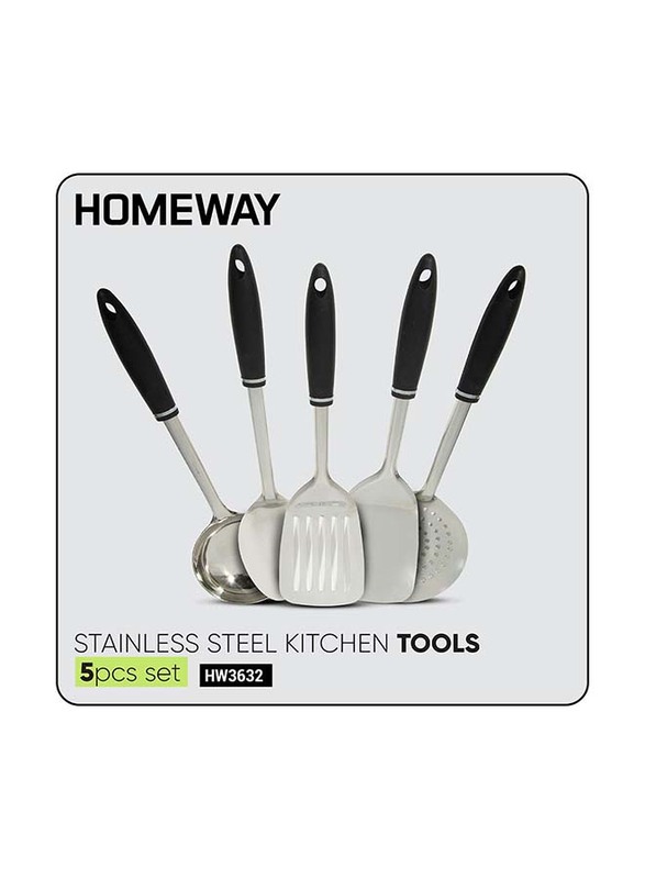 Homeway 5-Piece Stainless Steel Kitchen Tools, Silver/Black