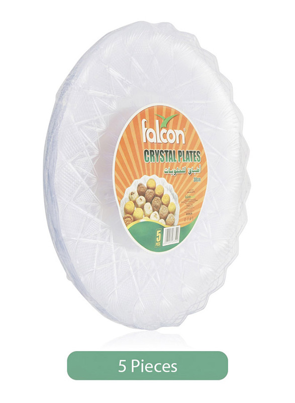 Falcon 30cm 5-Pieces Round Crystal Serving Plates, Clear