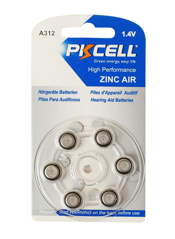 

Pkcell 1.4V A312 High Performance Zinc Air Battery Set, 6 Pieces, Silver