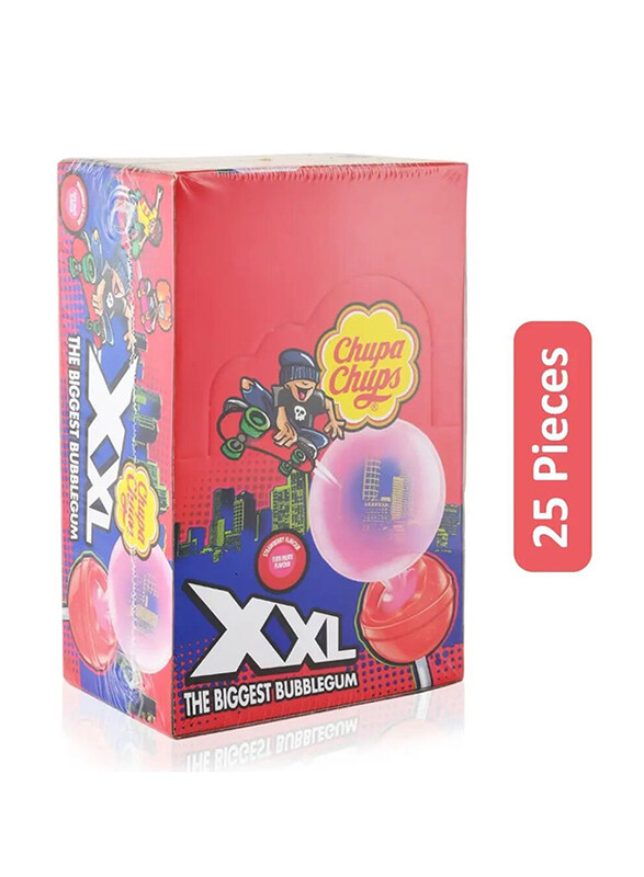 Chupa Chups XXL Bubblegum Filled Fruit Lollipops - 25 Pieces