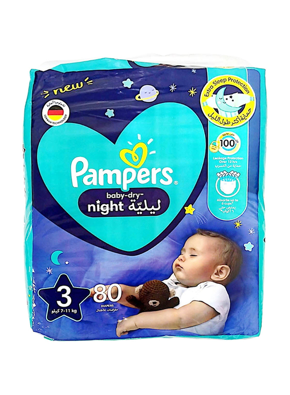 Pampers Night Baby Dry Diapers, Size 3, 7-11 Kg, 80 Count